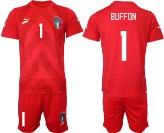 BUFFON #1 Herren Italien Torwarttrikot Fußball WM 2022 rot Trikotsatz Kurzarm + Kurze Hosen