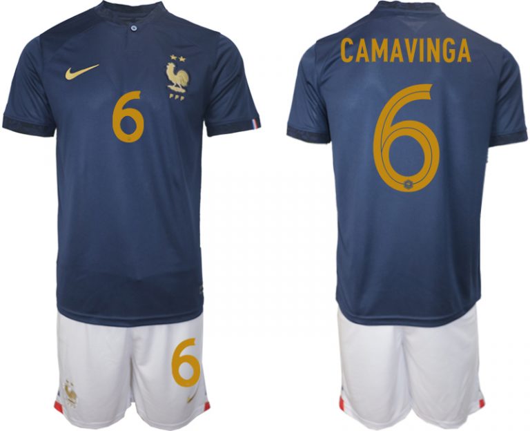 CAMAVINGA #6 Herren Frankreich FIFA WM Katar 2022 Heimtrikot Marineblau Fußballtrikots Trikotsatz