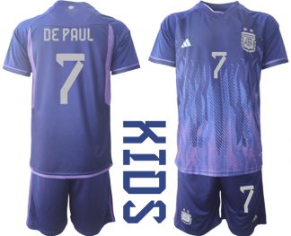 DE PAUL #7 Kinder Argentinien WM 2022 Auswärtstrikot Lila Kurzarm + Kurze Hosen
