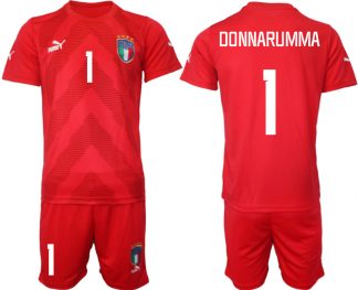 DONNARUMMA #1 Herren Italien Torwarttrikot Fußball WM 2022 rot Trikotsatz Kurzarm + Kurze Hosen