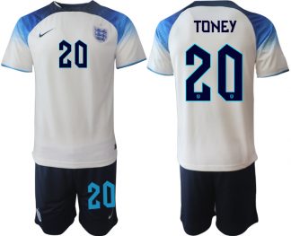England FIFA WM Katar 2022 Heimtrikot weiß blau Trikotsatz mit Namen TONEY 20