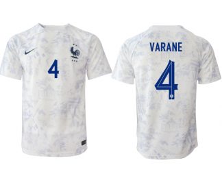 Frankreich Trikot Fußball WM 2022-23 Auswärtstrikot weiß Kurzarm mit Aufdruck VARANE 4