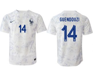Fußballtrikot für Herren Frankreich Fußball WM 2022-23 Auswärtstrikot weiß Kurzarm GUENDOUZI 14