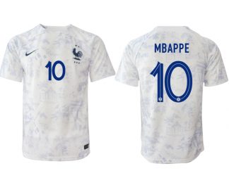Fußballtrikot für Herren Frankreich Fußball WM 2022-23 Auswärtstrikot weiß Kurzarm MBAPPE 10