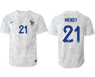 Fußballtrikot für Herren Frankreich Fußball WM 2022-23 Auswärtstrikot weiß Kurzarm MENDY 21