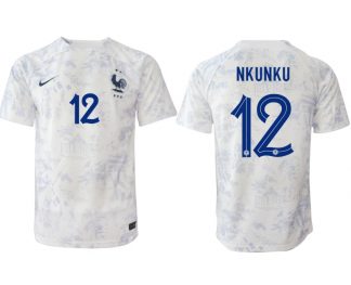 Fußballtrikot für Herren Frankreich Fußball WM 2022-23 Auswärtstrikot weiß Kurzarm NKUNKU 12