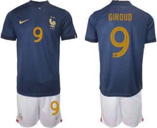 GIROUD #9 Herren Frankreich FIFA WM Katar 2022 Heimtrikot Marineblau Fußballtrikots Trikotsatz