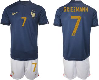 GRIEZMANN #7 Herren Frankreich FIFA WM Katar 2022 Heimtrikot Marineblau Fußballtrikots Trikotsatz