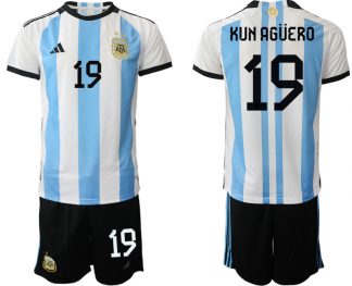 Herren Argentinien Fußball-WM 2022 World Cup Heimtrikots mit Aufdruck KUN AGÜERO 19
