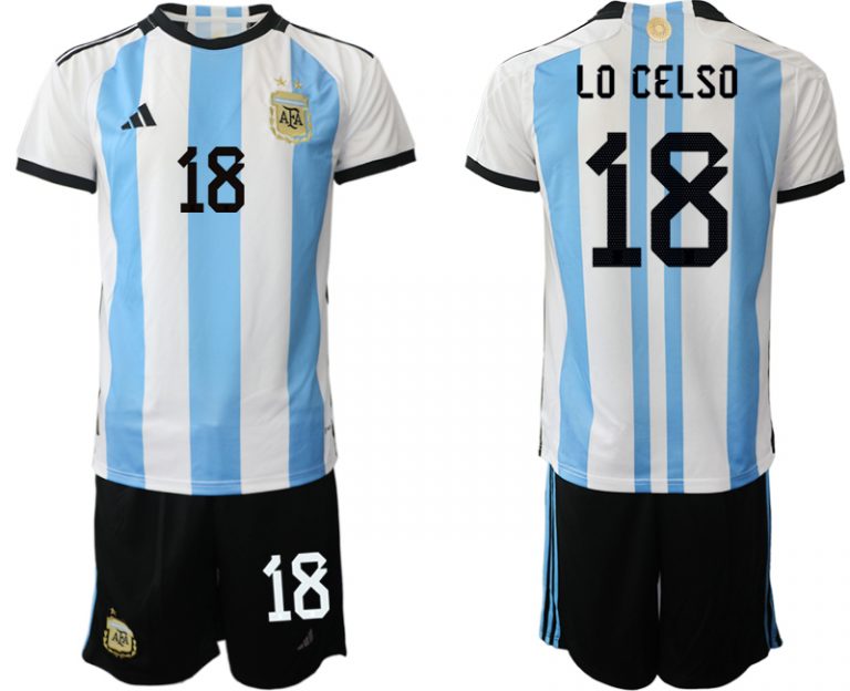 Herren Argentinien Fußball-WM 2022 World Cup Heimtrikots mit Aufdruck LO CELSO 18