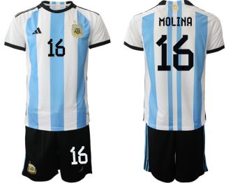 Herren Argentinien Fußball-WM 2022 World Cup Heimtrikots mit Aufdruck MOLINA 16