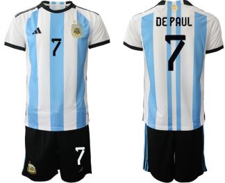 Herren Argentinien T-Shirt Fußball-WM 2022 World Cup Heimtrikots mit Aufdruck DE PAUL 7