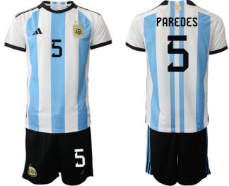 Herren Argentinien T-Shirt Fußball-WM 2022 World Cup Heimtrikots mit Aufdruck PAREDES 5