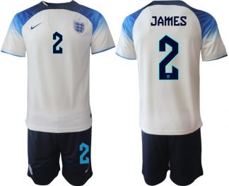 Herren England Fußball-WM 2022 Heimtrikot weiß blau Trikotsatz Kit JAMES 2