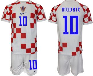 Herren Kroatien 2022 World Cup Heimtrikot rot weiß Kurzarm + Kurze Hosen MODRIC 10