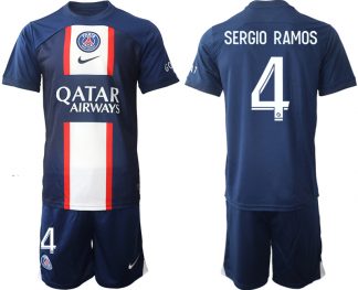 Herren Paris Saint Germain PSG 2022-23 Heimtrikot Kurzarm + Kurze Hosen mit Namen SERGIO RAMOS 4
