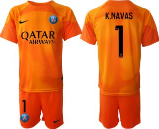 Herren Paris Saint Germain PSG Torwarttrikot 2023 orange Kurzarm Trikotsatz K.NAVAS 1