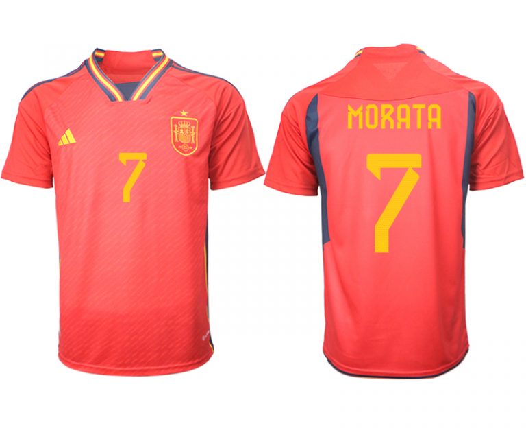 Herren Spanien FIFA WM Katar 2022 Heimtrikot Teampower Rot Kurzarm Trikotsatz MORATA 7