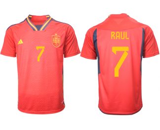 Herren Spanien FIFA WM Katar 2022 Heimtrikot Teampower Rot Kurzarm Trikotsatz RAUL 7
