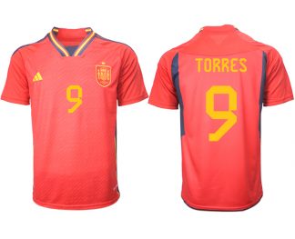 Herren Spanien FIFA WM Katar 2022 Heimtrikot Teampower Rot Kurzarm Trikotsatz TORRES 9