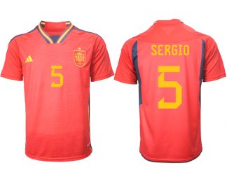 Herren Spanien FIFA WM Katar Heimtrikot Teampower Rot Kurzarm Trikotsatz SERGIO 5