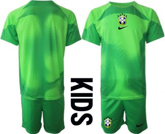Kinder Brasilien 2022/23 Torwarttrikot in grün Trikotsatz Kurzarm + Kurze Hosen