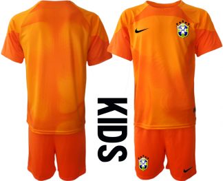 Kinder Brasilien 2022/23 Torwarttrikot in orange Trikotsatz Kurzarm + Kurze Hosen