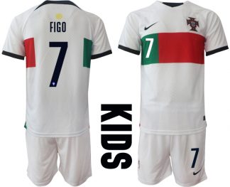 Kinder Portugal Fußball WM 2022 Auswärtstrikot Kurzarm + Kurze Hosen FIGO 7