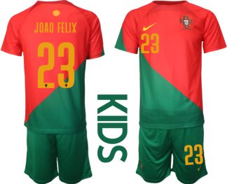 Kinder Portugal Heimtrikot T-Shirt Fußball-WM 2022 rot grün Trikotsatz Kit JOAO FELIX 23