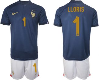 LLORIS #1 Frankreich FIFA WM Katar 2022 Heimtrikot Marineblau Fußballtrikots Set