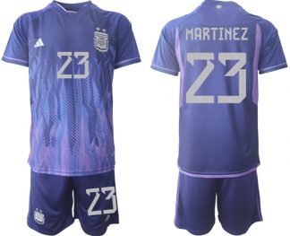 MARTINEZ #23 Argentinien FIFA WM Katar 2022 Auswärtstrikot Lila für Herren Kurzarm + Kurze Hosen