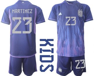 MARTINEZ #23 Kinder Argentinien WM 2022 Auswärtstrikot Lila Kurzarm + Kurze Hosen