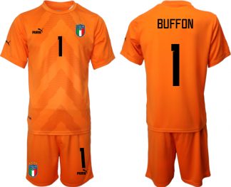 Neuen Italien Torwarttrikot Fußball WM 2022 Orange Trikotsatz mit Aufdruck BUFFON 1