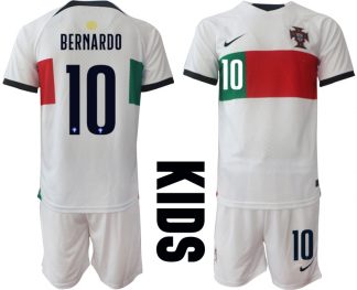 Neuen Kinder Portugal Fußball WM 2022 Auswärtstrikot Kurzarm Trikotsatz BERNARDO 10