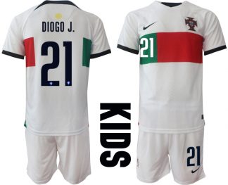 Neuen Kinder Portugal Fußball WM 2022 Auswärtstrikot Kurzarm Trikotsatz DIOGO J.21