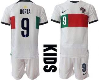 Neuen Kinder Portugal Fußball WM 2022 Auswärtstrikot Kurzarm Trikotsatz HORTA 9