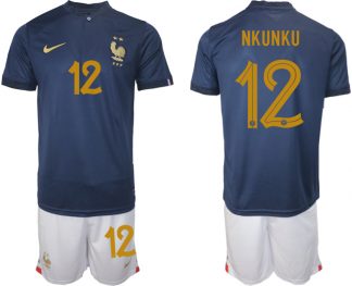 NKUNKU #12 Herren Frankreich FIFA WM Katar 2022 Heimtrikot Marineblau Fußballtrikots Trikotsatz