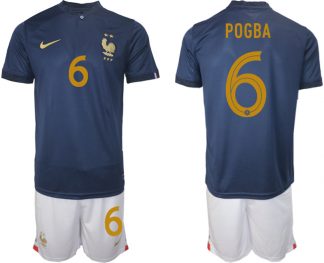 POGBA #6 Herren Frankreich FIFA WM Katar 2022 Heimtrikot Marineblau Fußballtrikots Trikotsatz