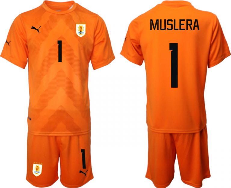 Uruguay FIFA WM Katar 2022 orange Torwarttrikot Trikotsatz Kurzarm + Kurze Hosen MUSLERA #1
