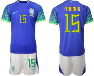 Brasilien WM 2022 Auswärtstrikot blaue Fußballtrikots für Herren FABINHO 15