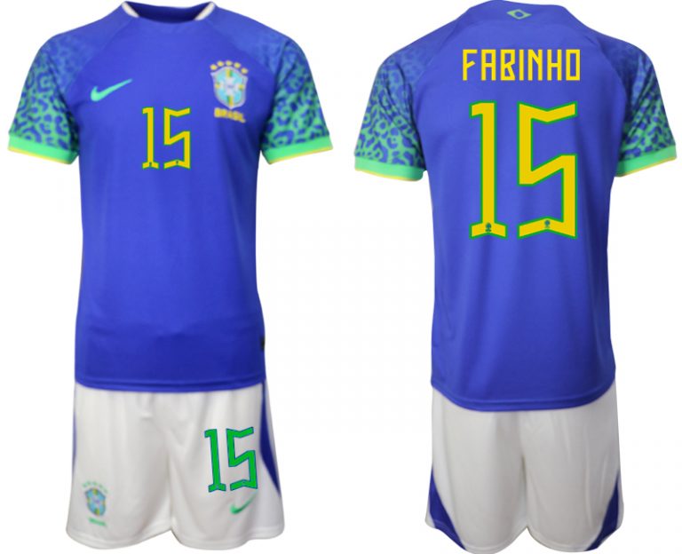 Brasilien WM 2022 Auswärtstrikot blaue Fußballtrikots für Herren FABINHO 15
