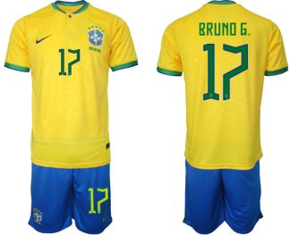 Brasilien WM 2022 Trikot gelb Kurzarm Trikotsatz Herren Fußballtrikots BRUNO G. 17