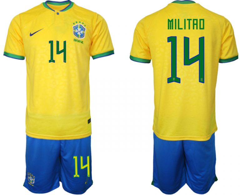 Brasilien WM 2022 Trikot gelb Kurzarm Trikotsatz Herren Fußballtrikots MILITAO 14