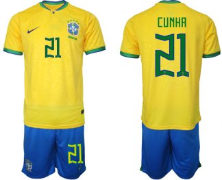 Brasilien WM 2022 Trikot gelb T-Shirt für Herren CUNHA 21
