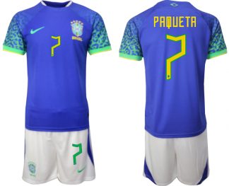 Fussballtrikots Günstig Brasilien WM 2022 Auswärtstrikot blaue für Herren PAQUETA 7