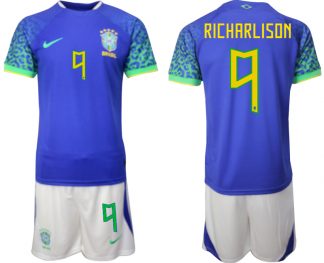 Fussballtrikots Günstig Brasilien WM 2022 Auswärtstrikot blaue für Herren RICHARLISON 9