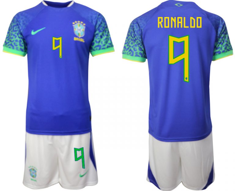 Fussballtrikots Günstig Brasilien WM 2022 Auswärtstrikot blaue für Herren RONALDO 9