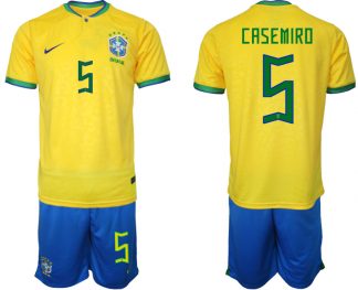 Günstig Heimtrikot Brasilien WM 2022 Trikot gelb Trikotsatz für Herren CASEMIRO 5