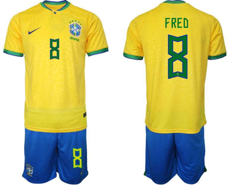 Günstig Heimtrikot Brasilien WM 2022 Trikot gelb Trikotsatz für Herren FRED 8