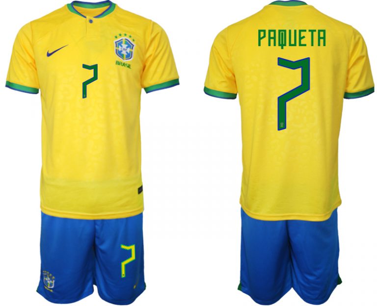 Günstig Heimtrikot Brasilien WM 2022 Trikot gelb Trikotsatz für Herren PAQUETA 7